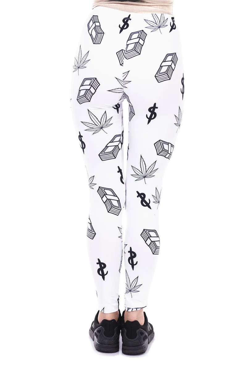 Regular Leggings (8-12 UK Size) - Weed and Money White