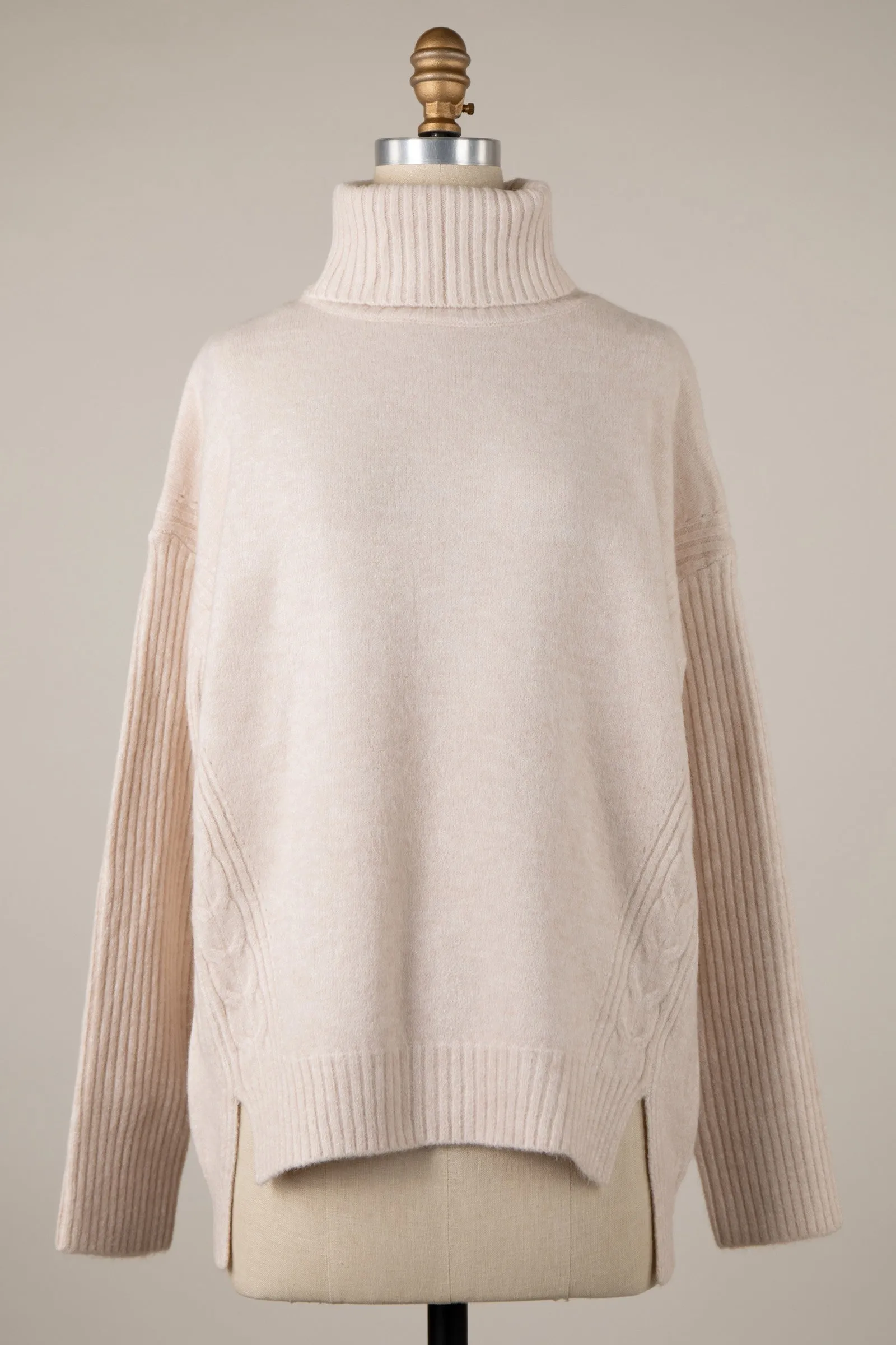 Ribbed Knit Pattern Soft Turtleneck Sweater Top