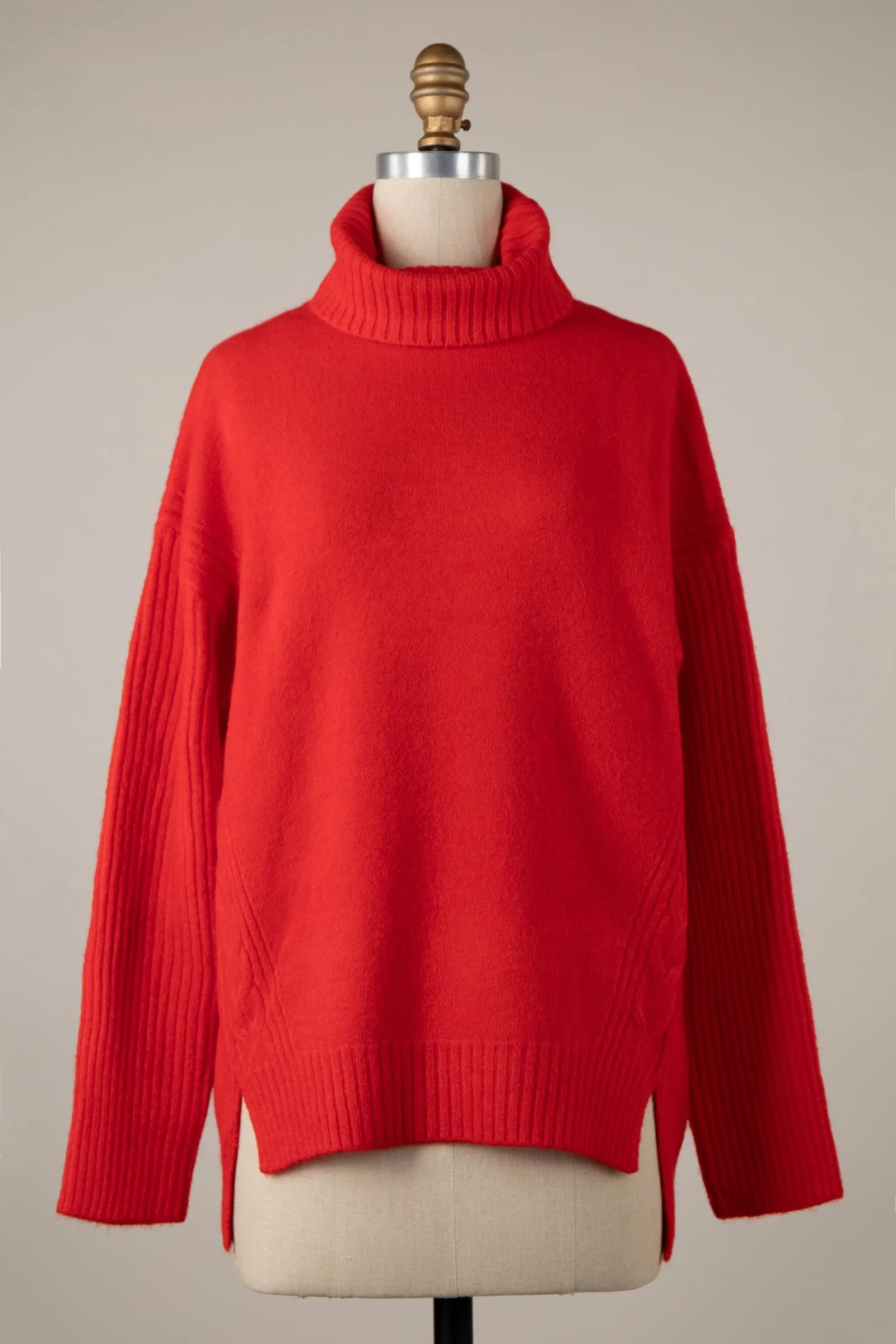 Ribbed Knit Pattern Soft Turtleneck Sweater Top