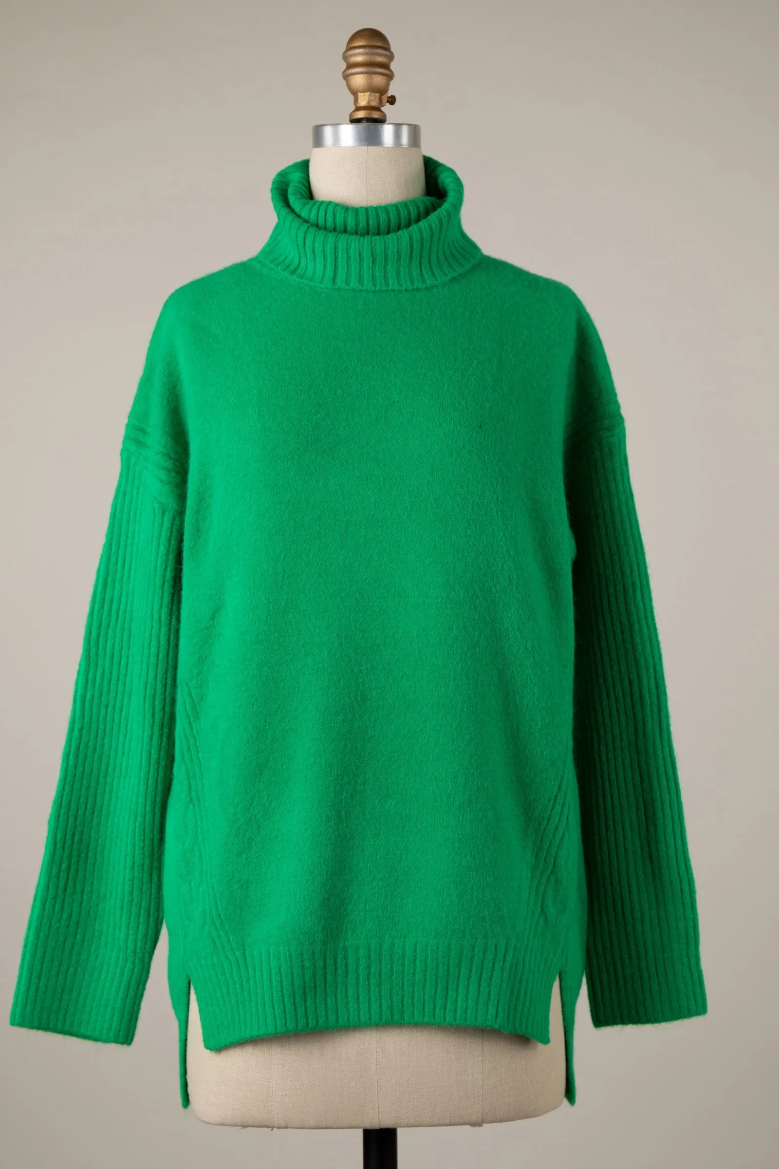 Ribbed Knit Pattern Soft Turtleneck Sweater Top