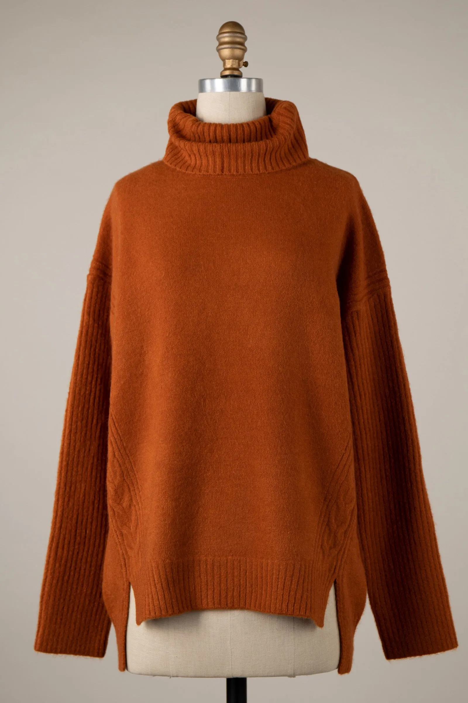 Ribbed Knit Pattern Soft Turtleneck Sweater Top