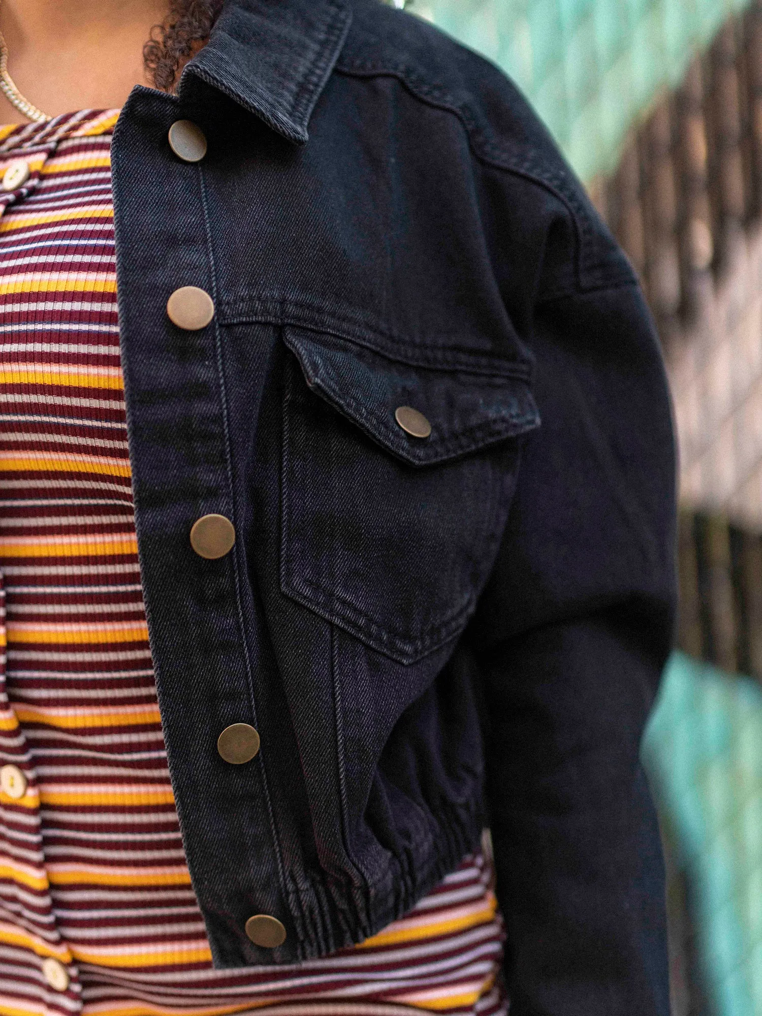 She Says Black Crop Denim Jacket