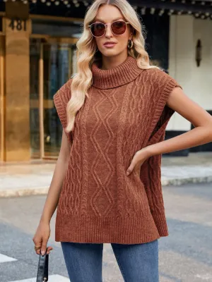 Side Slit Turtleneck Sweater Vest