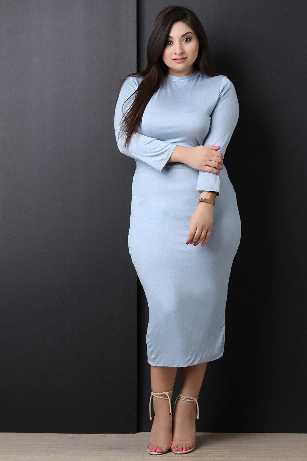 Simple High Waisted Stretchy Midi Pencil Skirt