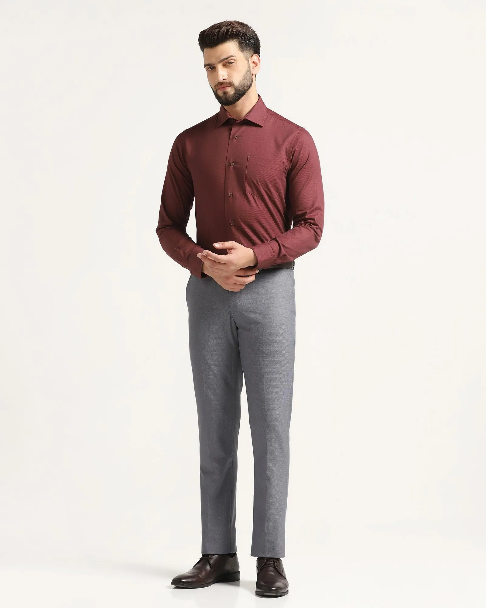 Slim Comfort B-95 Formal Dark Grey Textured Trouser - Lee