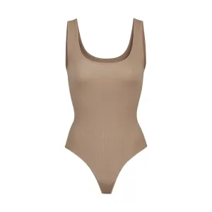 STRETCH RIB SCOOP TANK BODYSUIT | DESERT