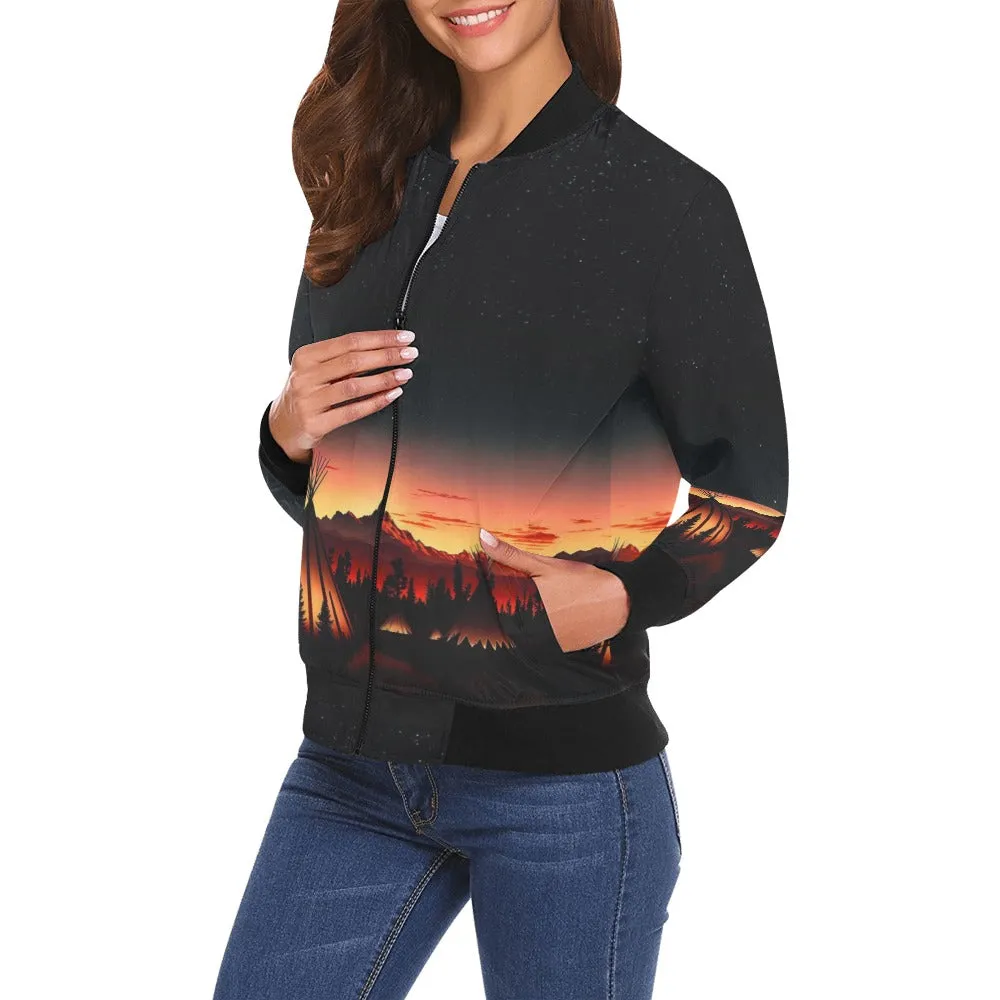 Sunset Tipis Bomber Jacket for Women