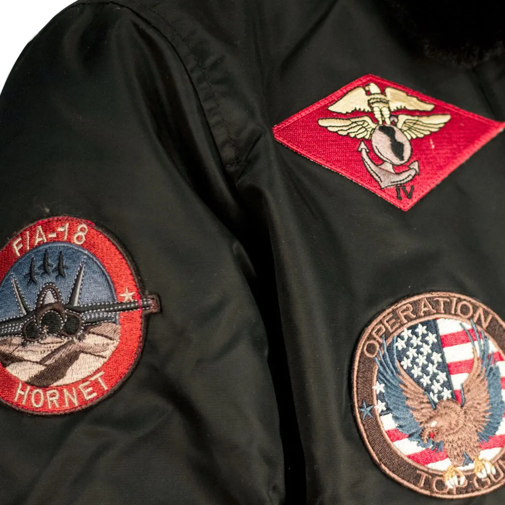 Top Gun MA 1 Nylon Bomber Jacket with Patches Black