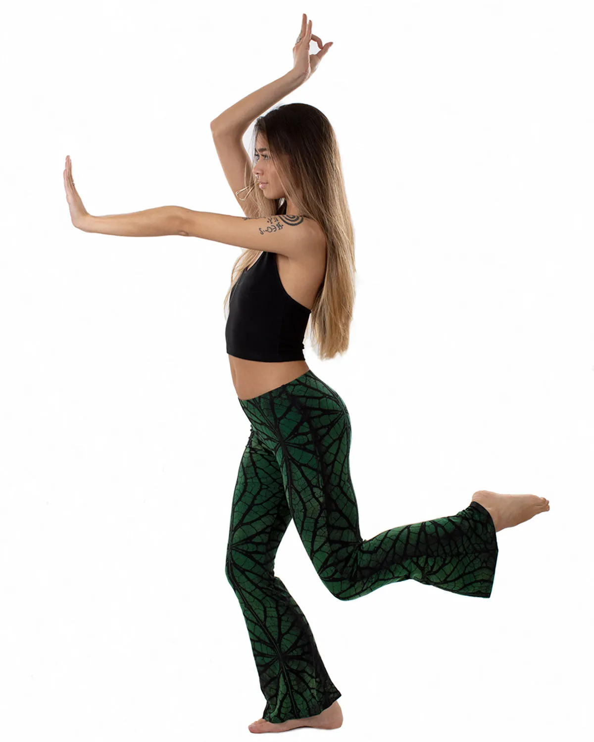 Tree of Life Fractal Flared Leggings Green