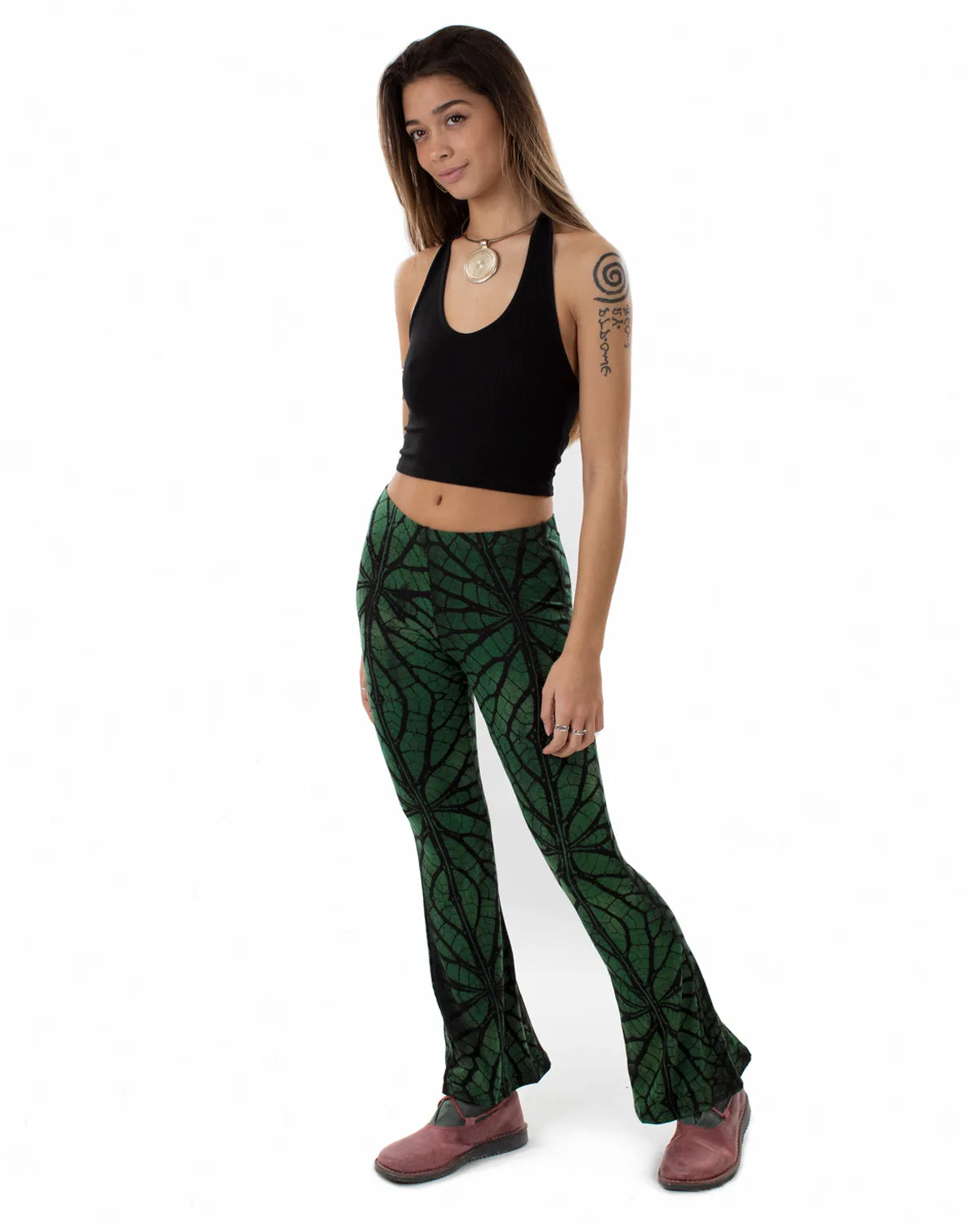 Tree of Life Fractal Flared Leggings Green