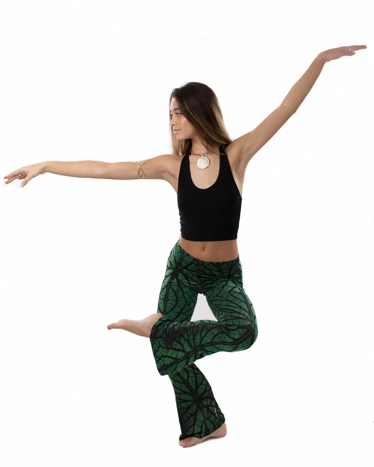 Tree of Life Fractal Flared Leggings Green