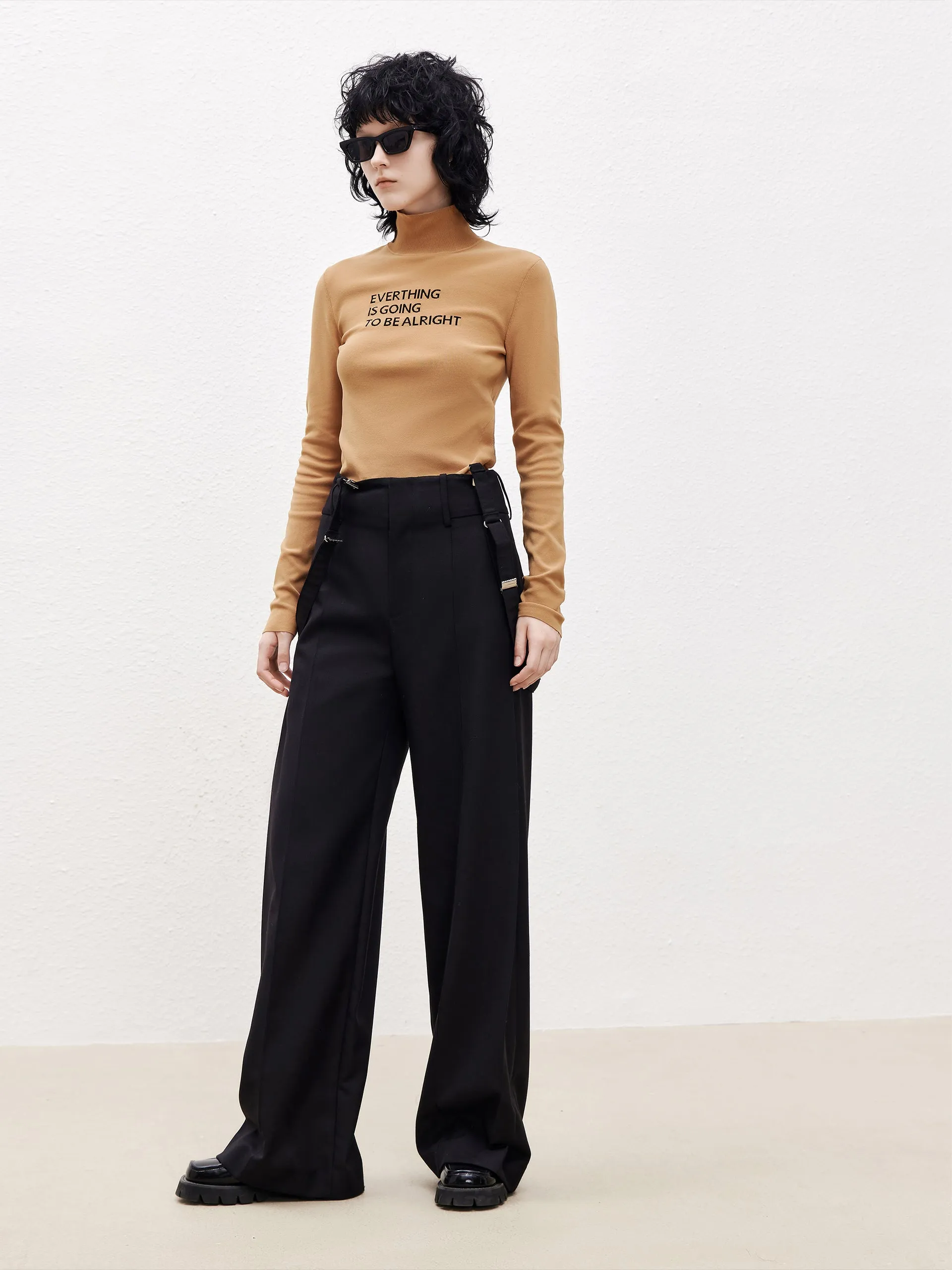 Turtleneck Letter Jacquard Knit Top