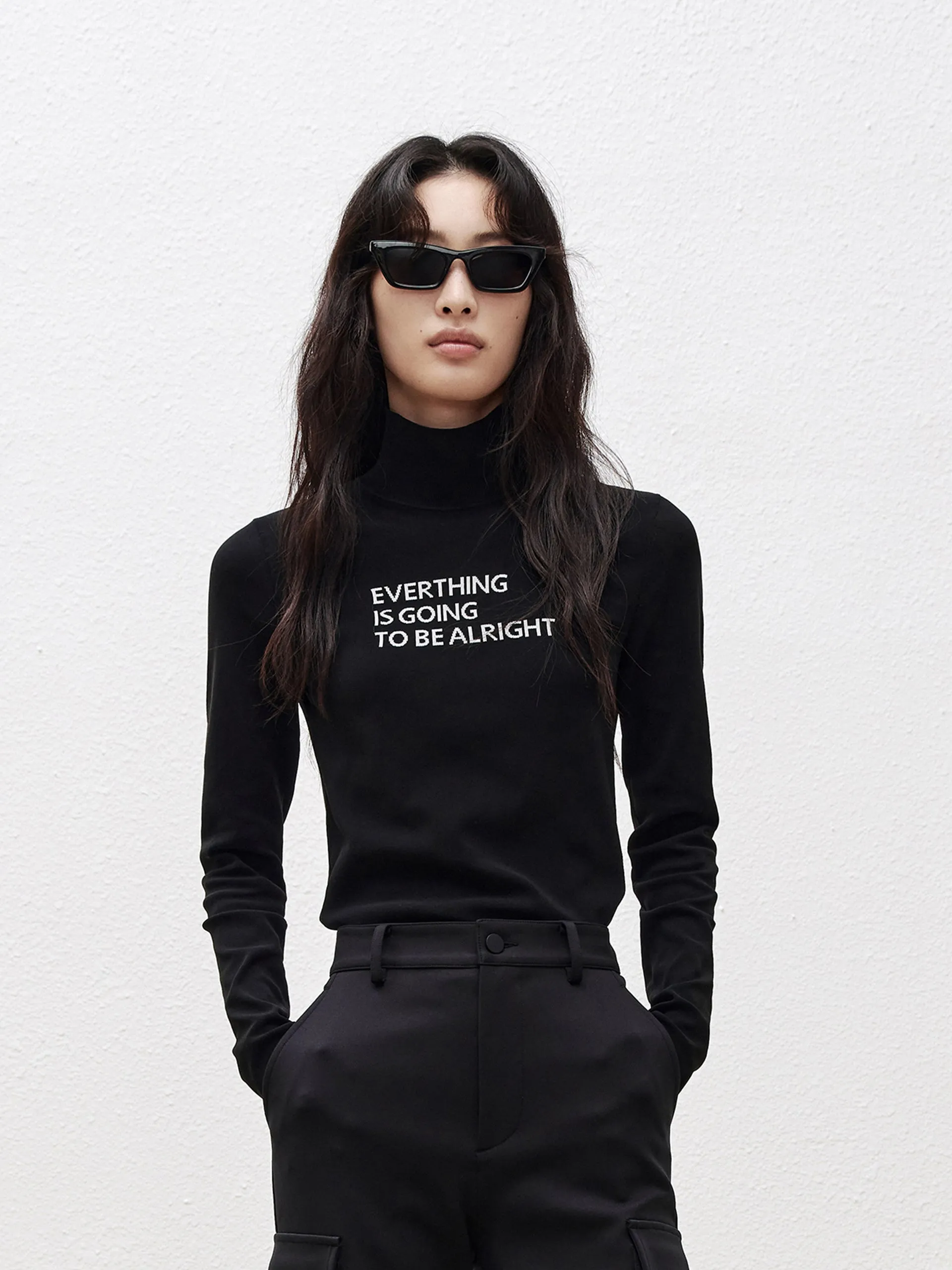 Turtleneck Letter Jacquard Knit Top