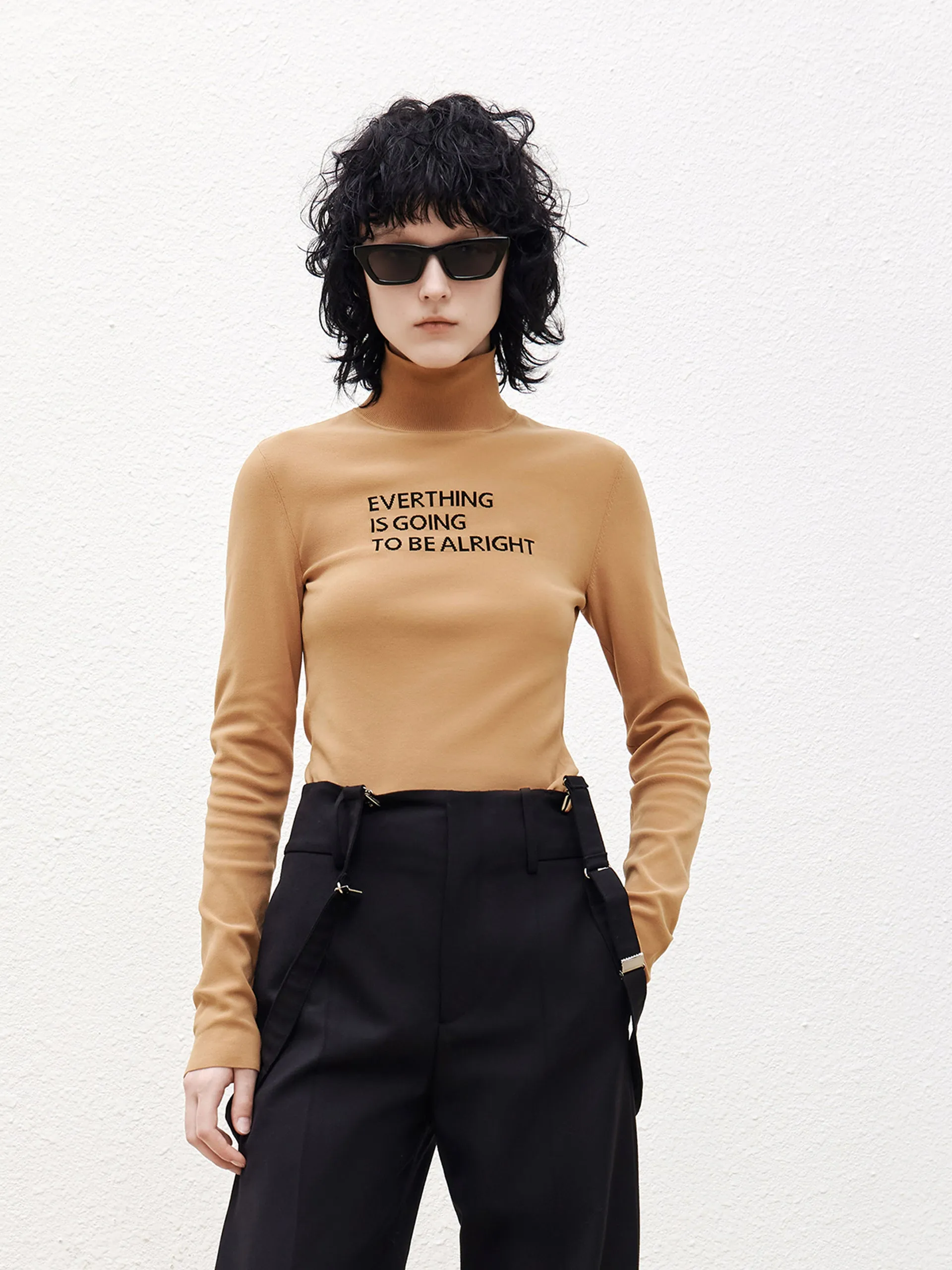 Turtleneck Letter Jacquard Knit Top