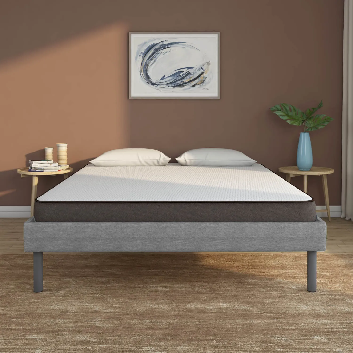 Velvette Upholstered Bed (Grey)   Lite Dual Comfort (Queen)