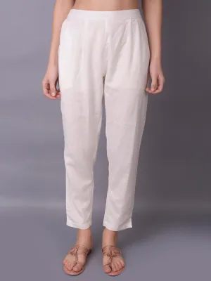 Women Off White Solid Trouser