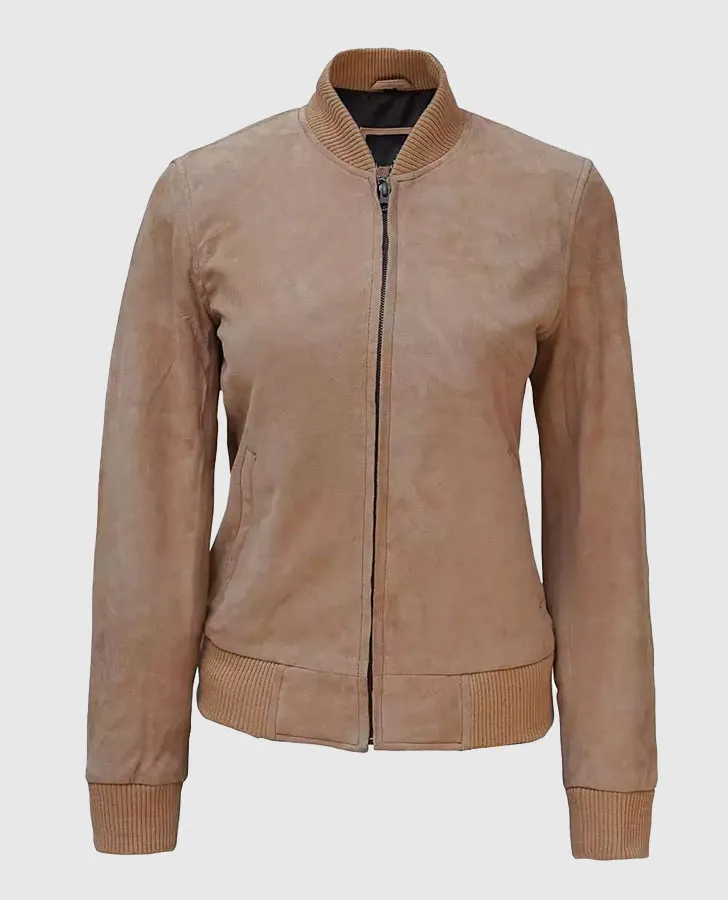 Women's Camel Suede Bomber Jacket