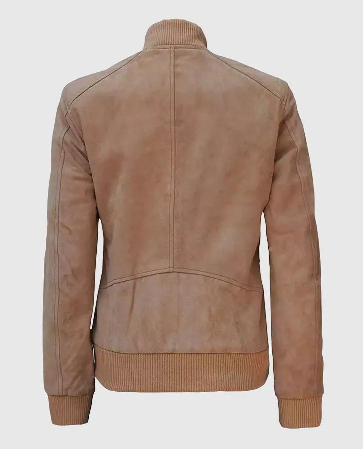 Women's Camel Suede Bomber Jacket