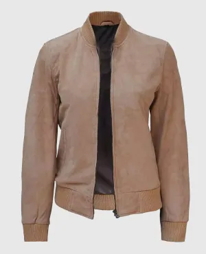 Women's Camel Suede Bomber Jacket