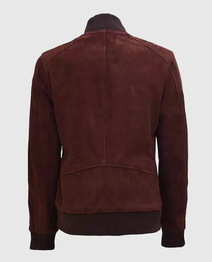 Women's Dark Brown Suede Leather Bomber Jacket