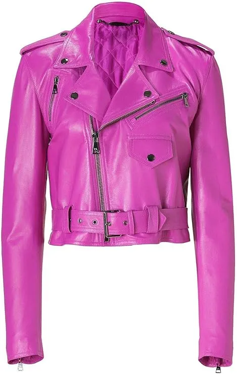 Women's Slim Fit Cropped Leather Biker Jacket WJ066