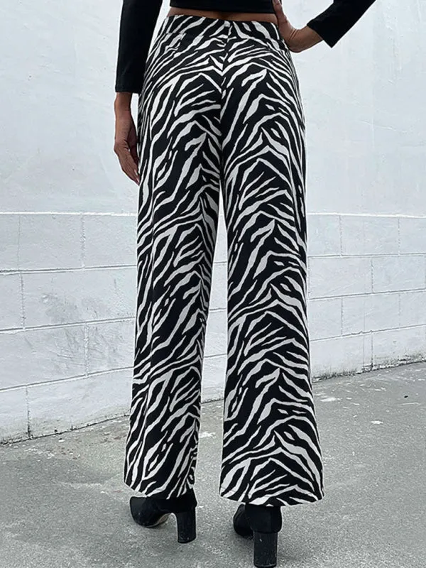 Women's Wide Leg Zebra Print Trousers