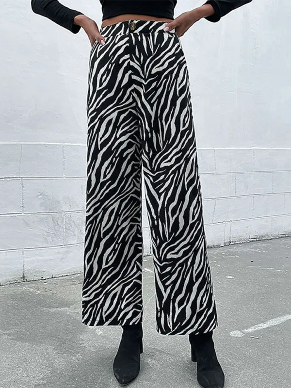 Women's Wide Leg Zebra Print Trousers