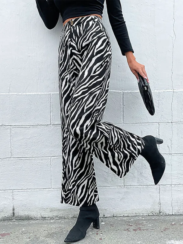 Women's Wide Leg Zebra Print Trousers