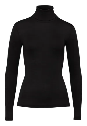 Woolen Silk W Wool and Silk Roll Collar Turtleneck | Black 71423-018