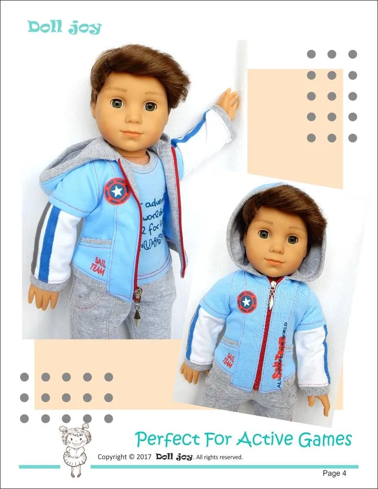 Zip Through Hoody 18" Doll Clothes Pattern