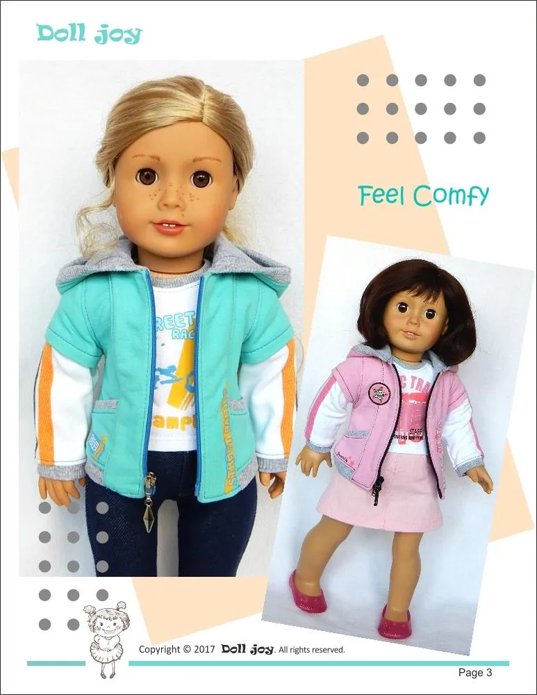 Zip Through Hoody 18" Doll Clothes Pattern