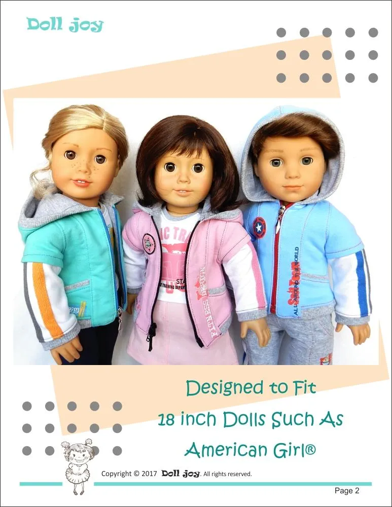 Zip Through Hoody 18" Doll Clothes Pattern